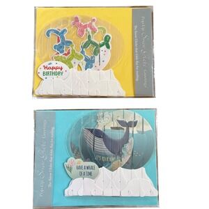 2 Snow Globe Greetings Happy Birthday Cards Balloons Whale‎ Up With Paper Pop-Up